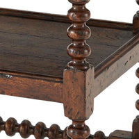 Jacobean style nightstand spindle leg detail.