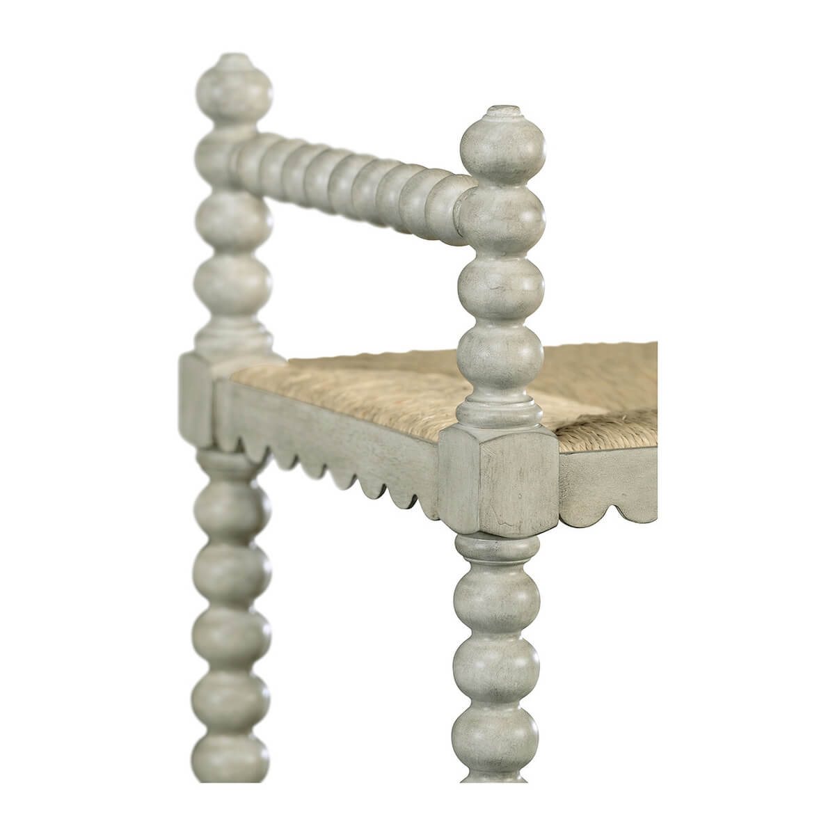 Close-up detail of spindle design on Jacobean bench.
