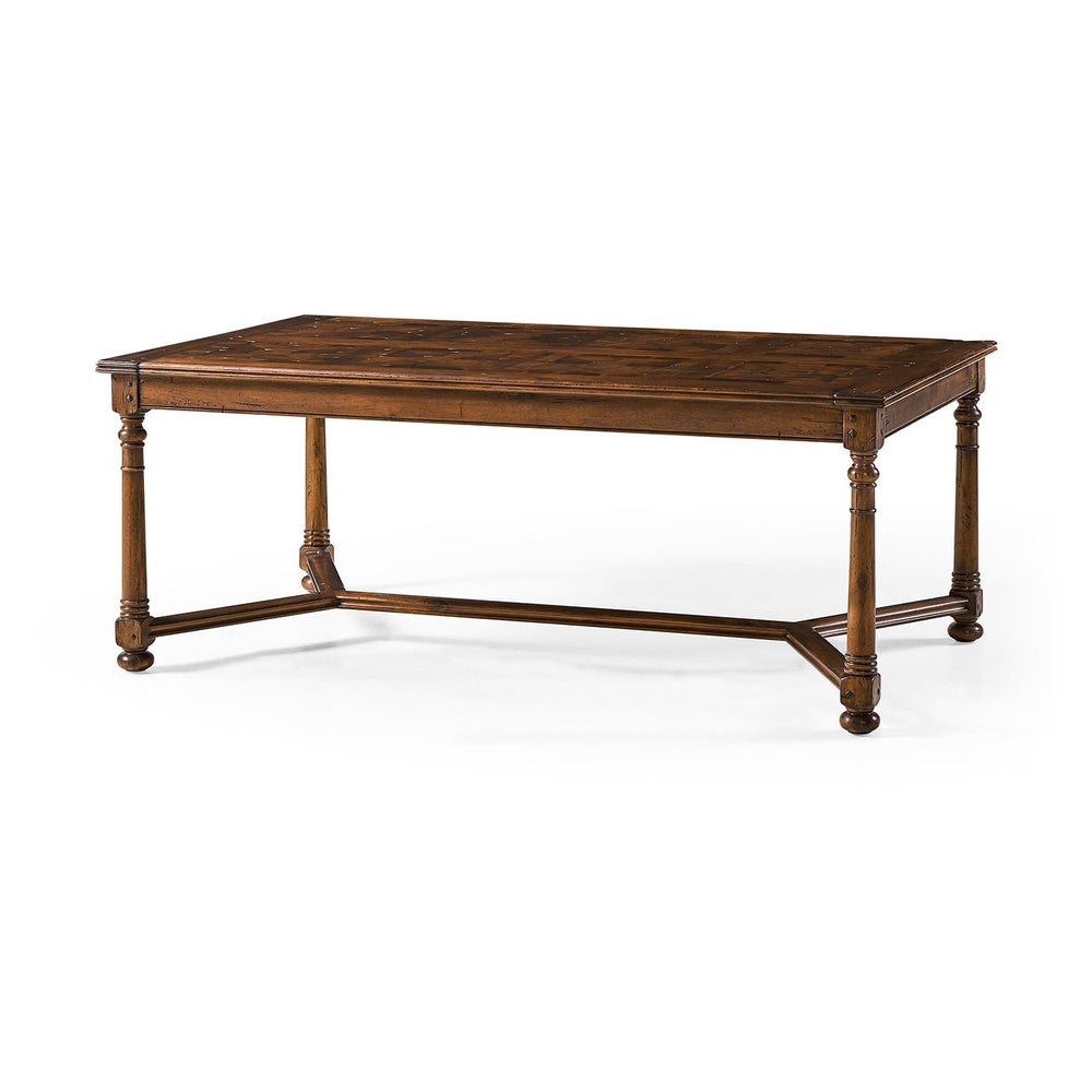 Jacobean walnut rectangular coffee table, full view.