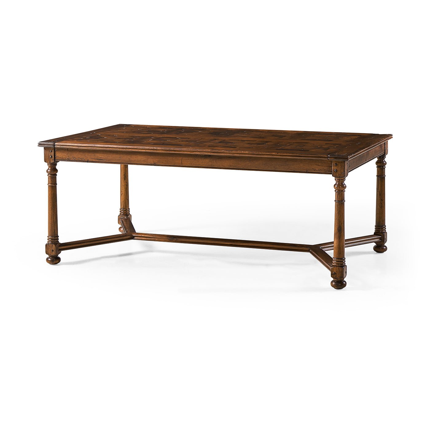 Jacobean walnut rectangular coffee table, full view.