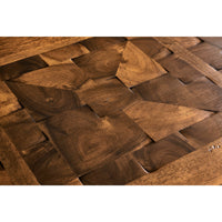 Close-up of walnut wood pattern on table surface.