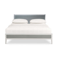 Front view of king upholstered bed frame.
