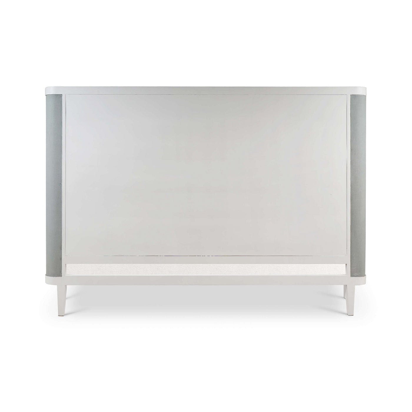 Back view of king bed with upholstered design.