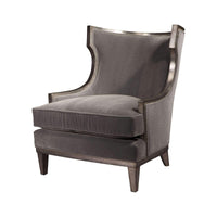 Gray Klismos wingchair, angled view, elegant design.