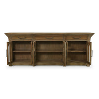 Lambeth Vintage Sideboard with doors open, showing interior shelves.