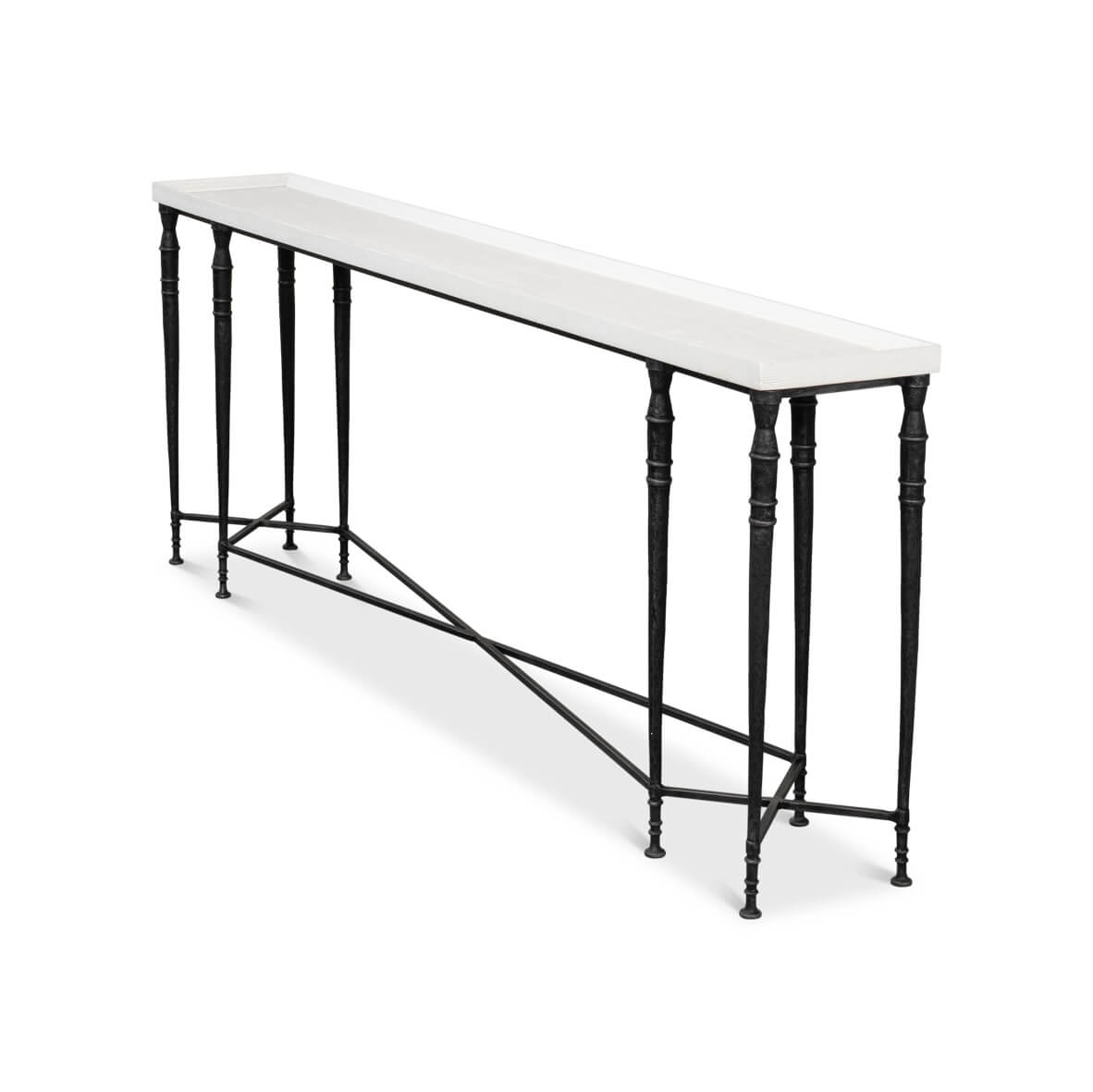 Large Art Deco console table, back angled view.