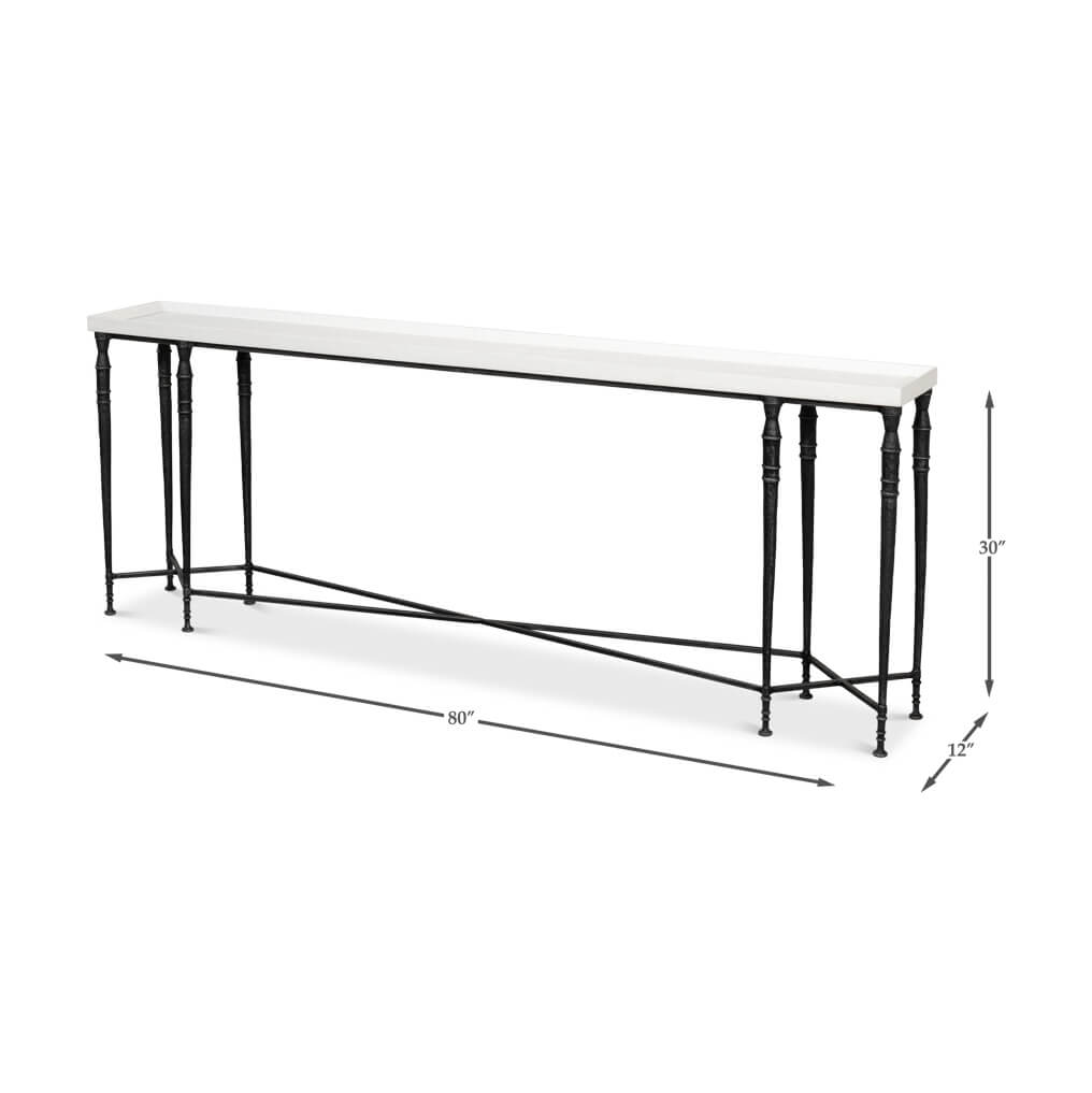 Large Art Deco console table, dimensions with scale line.