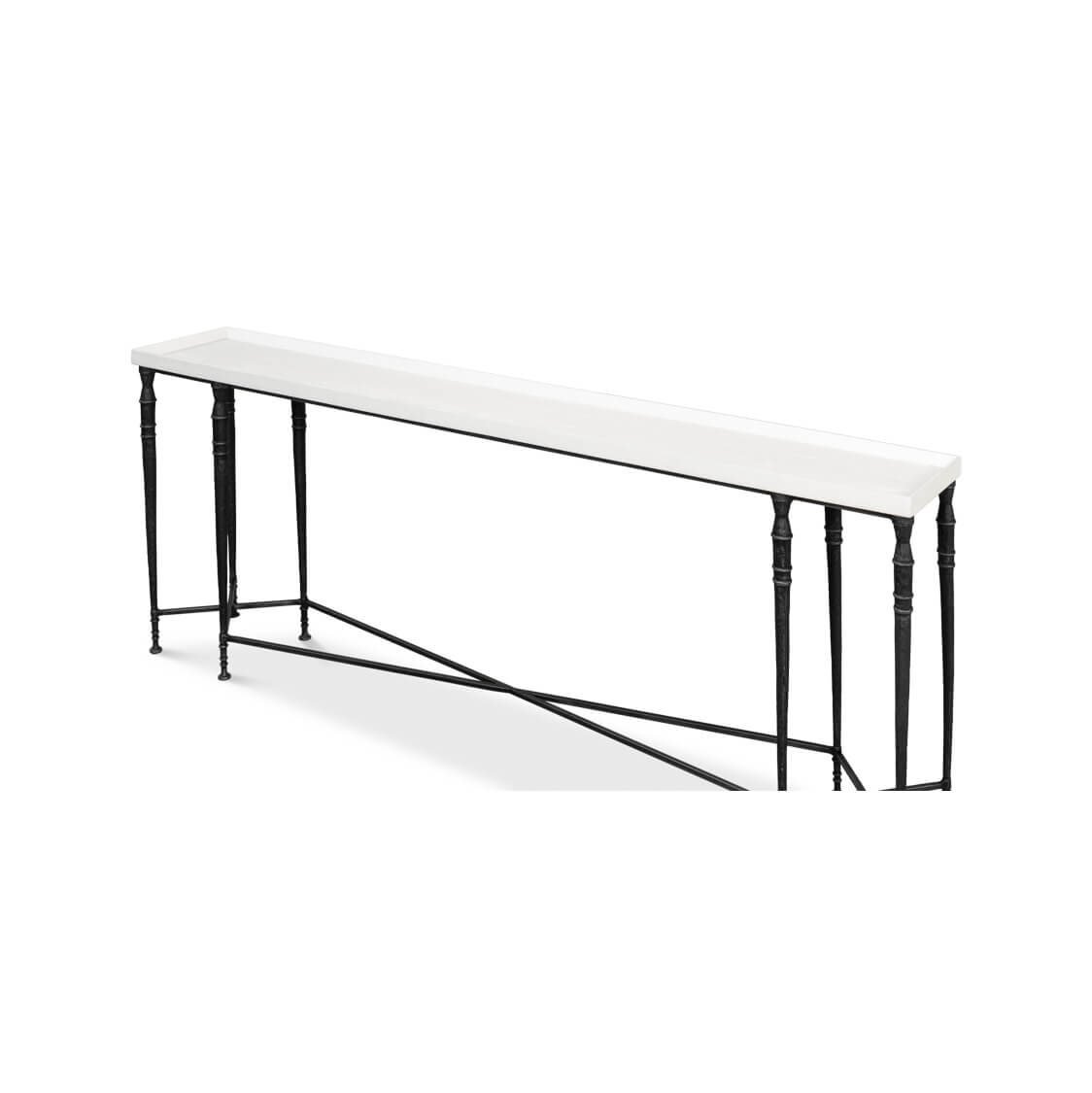 Large Art Deco console table, side angled view.