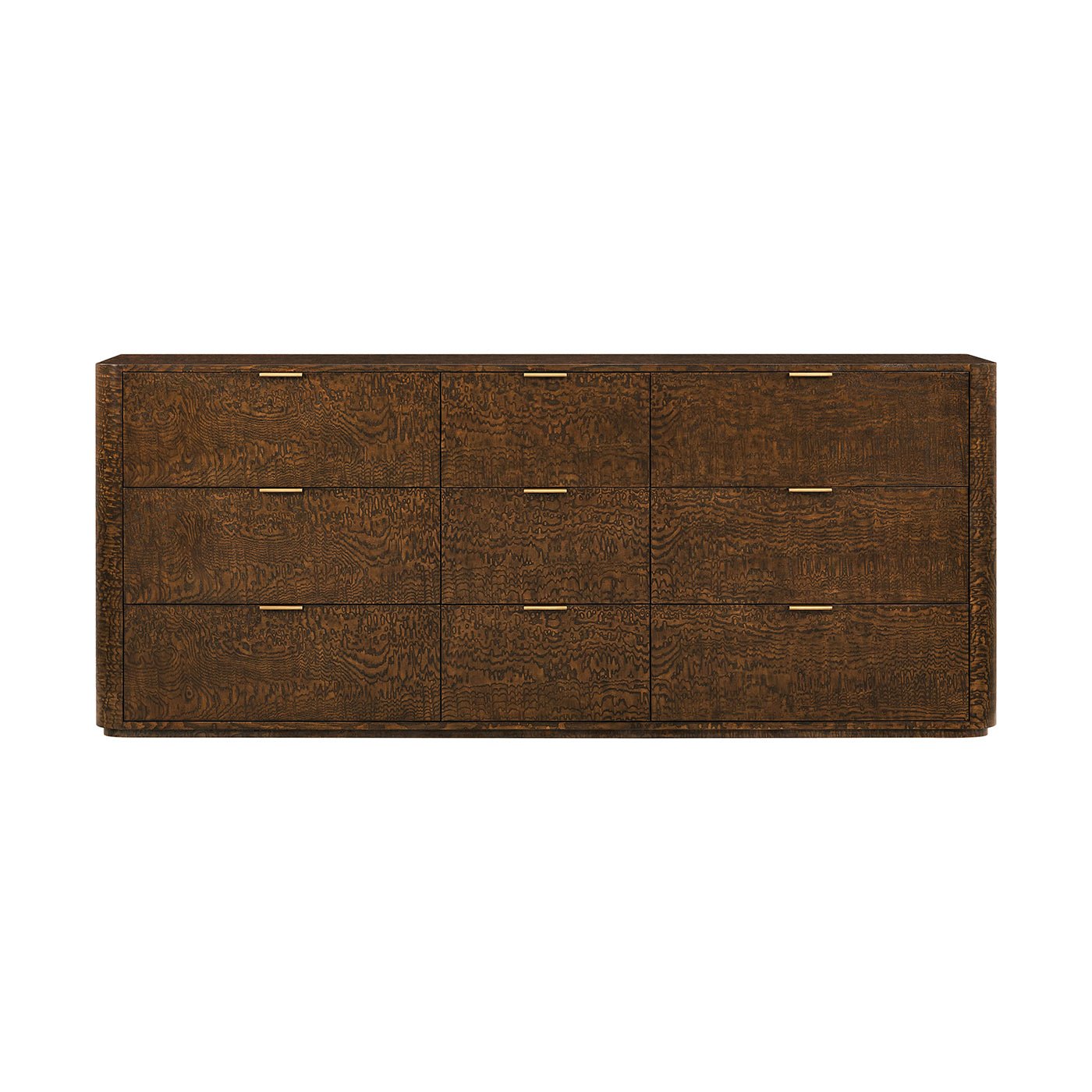 Front view of large Art Deco style dresser, six drawers.