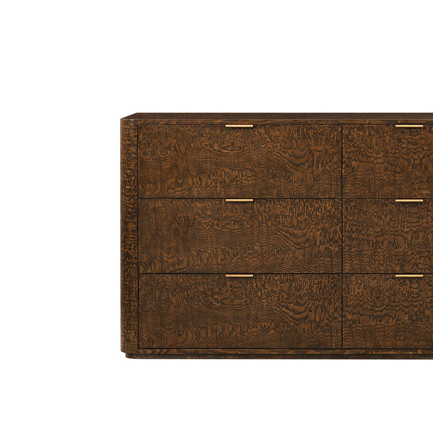 Close-up left side large Art Deco style dresser, drawers.