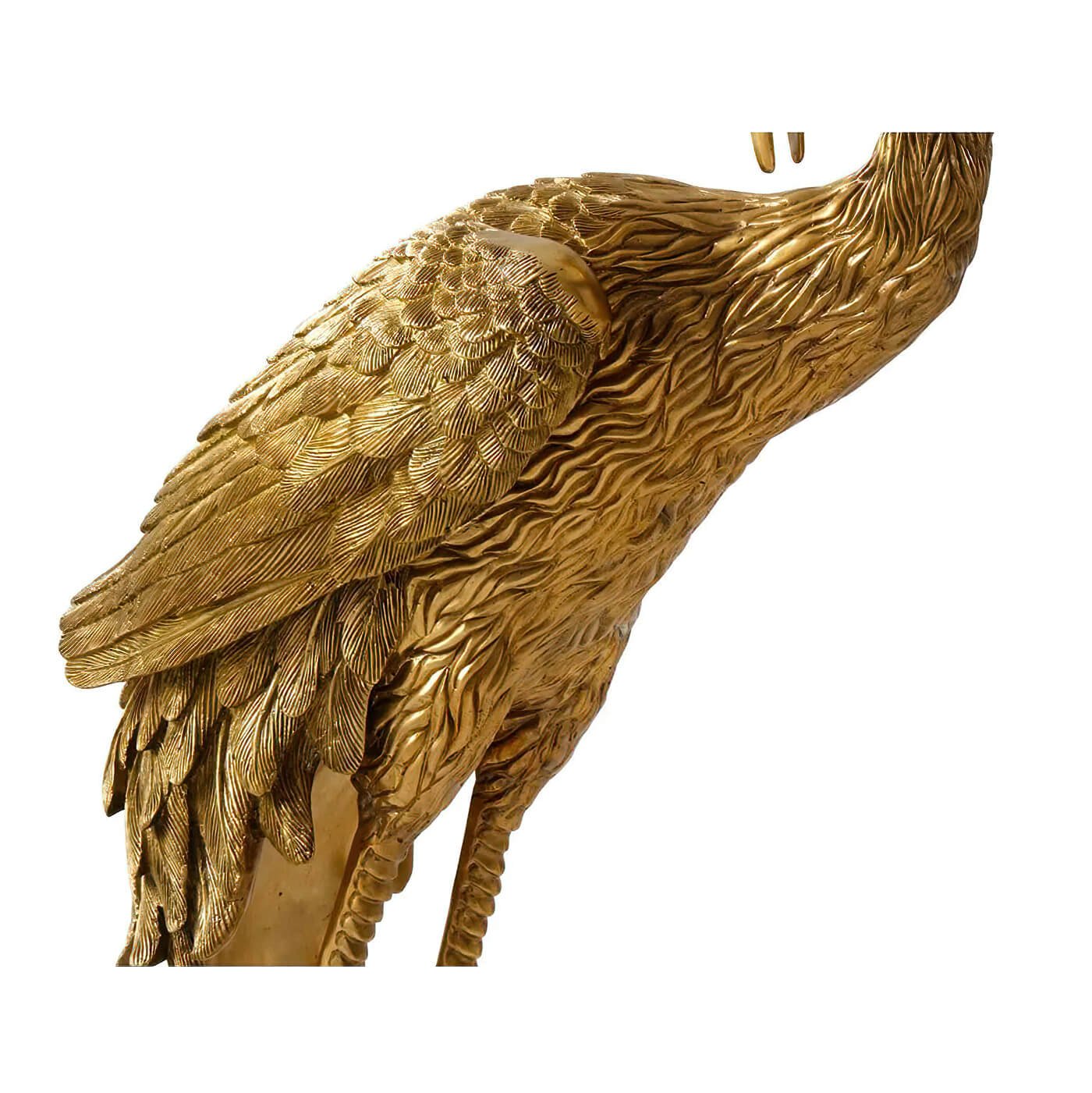 Close-up of crane statue body and feathers.
