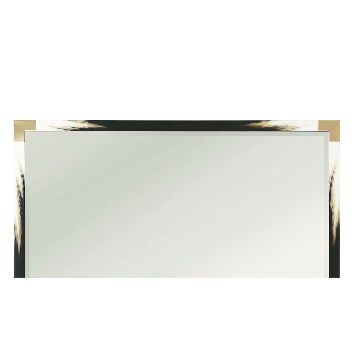 Wide view of large dark modern faux horn mirror.