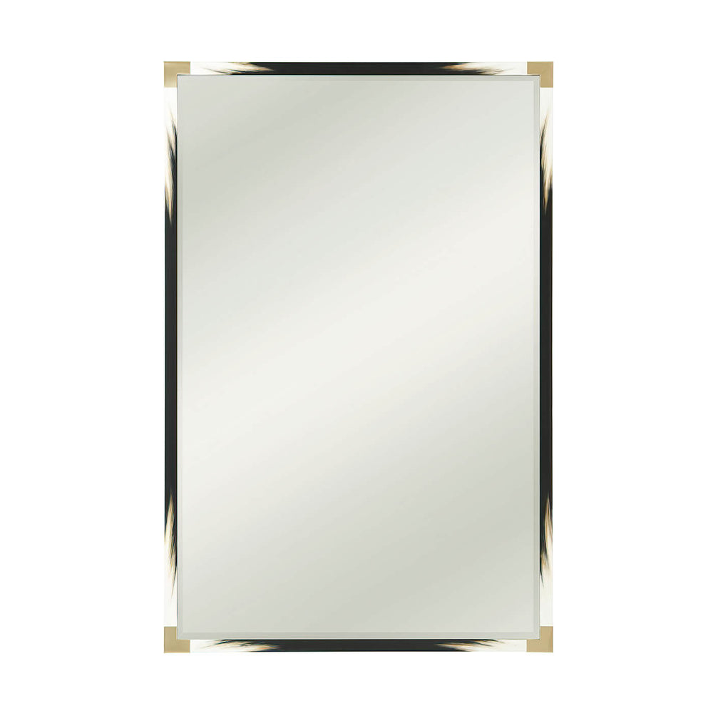 Large dark faux horn mirror with rectangular shape.