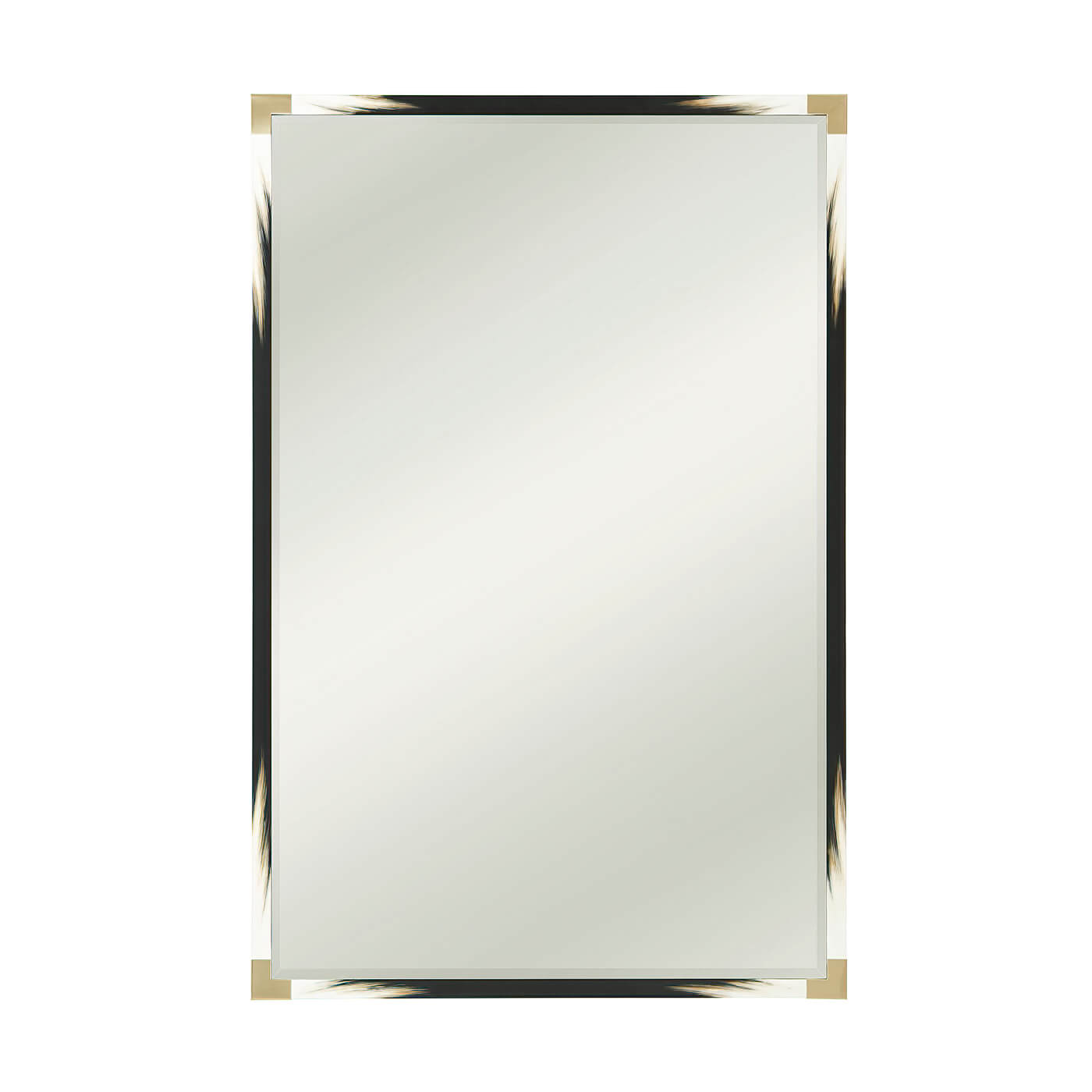 Large dark faux horn mirror with rectangular shape.