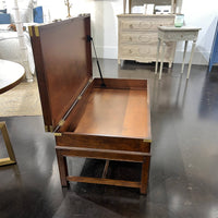 Open wooden coffee table showing interior, perspective view.