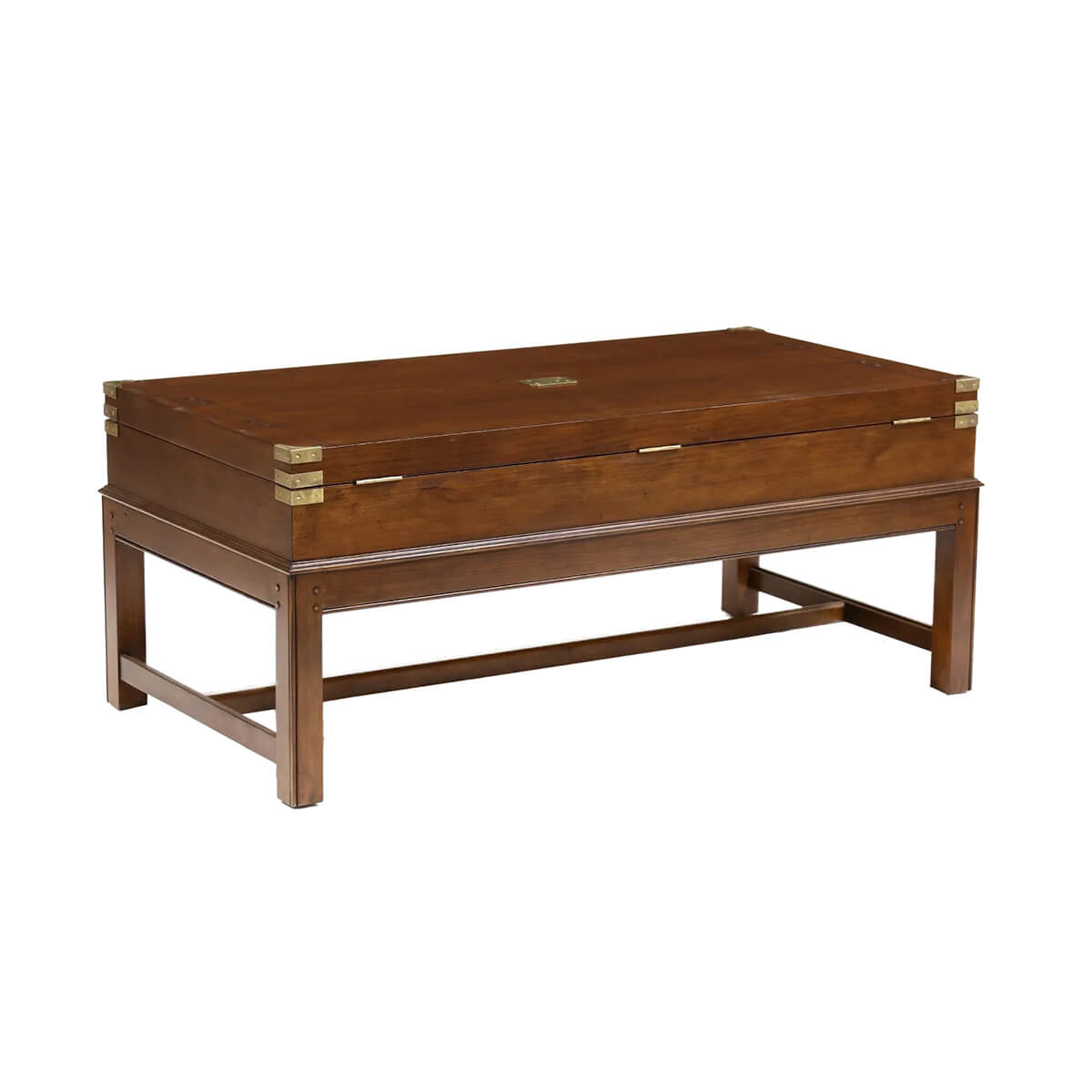 Angled view of wooden coffee table, closed.