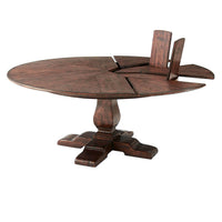Dining table half-open with extensions, wooden finish.
