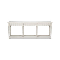 Front view of large French country console table.