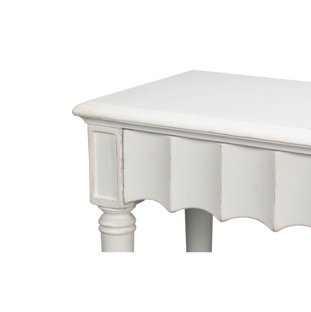 Corner detail showing leg and top, console table.