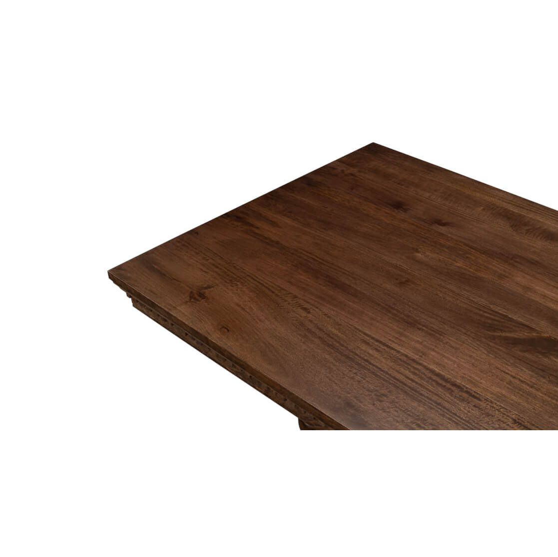 Close-up of table corner, smooth wooden surface detail.