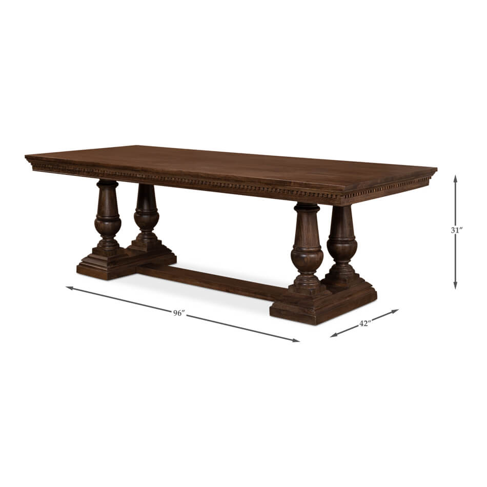 Dining table with dimensions, detailed side view display.
