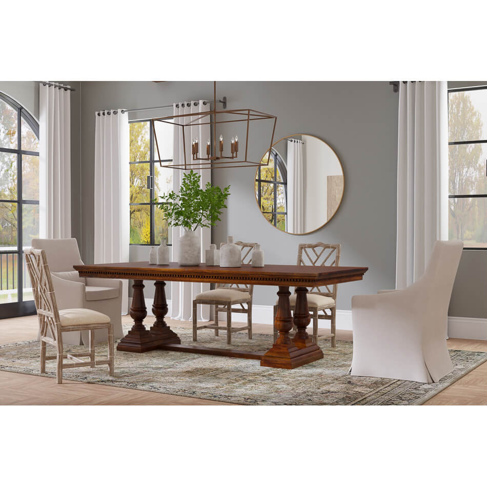 Dining table in modern dining room, stylish decor setting.