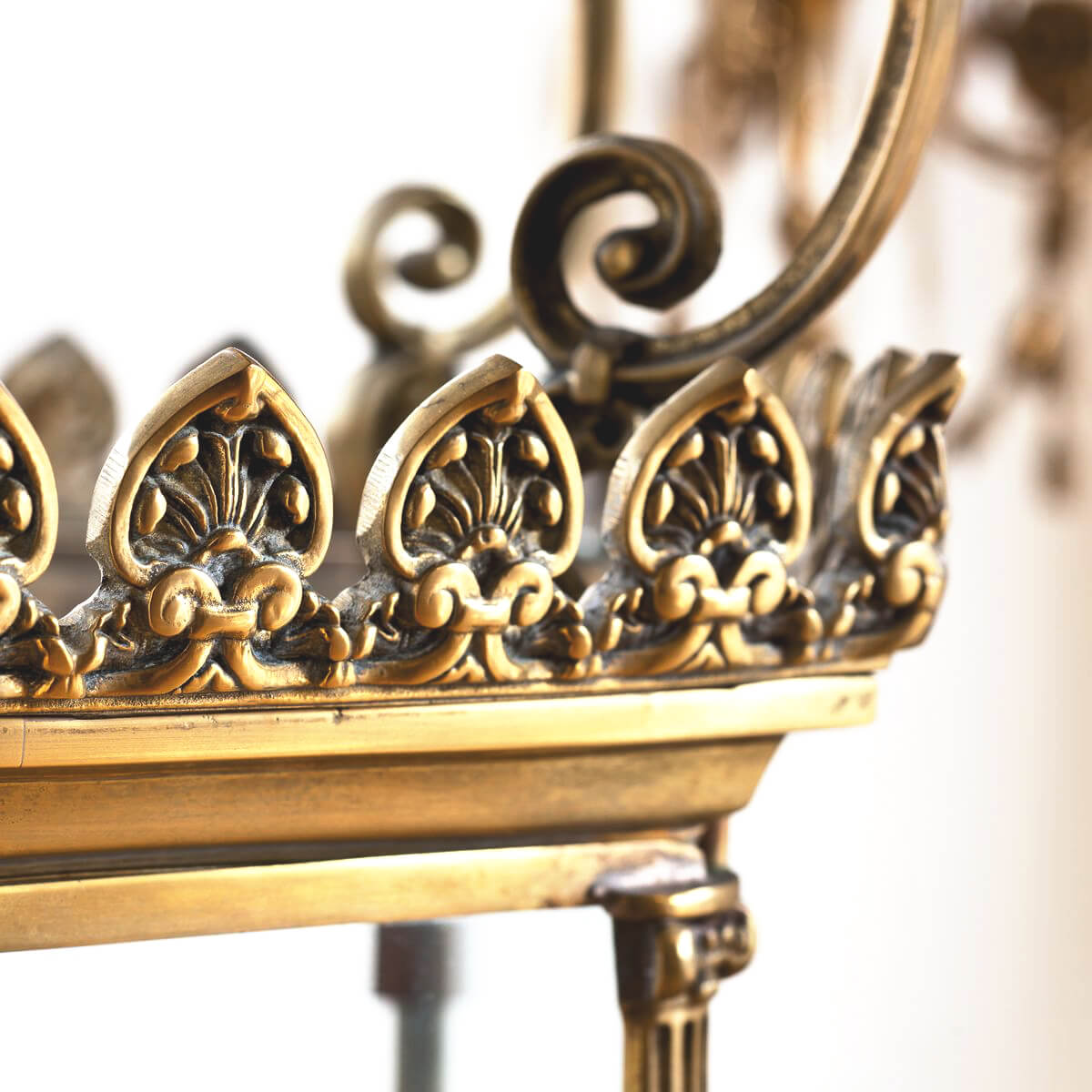 Intricate design on brass section of Georgian lantern.