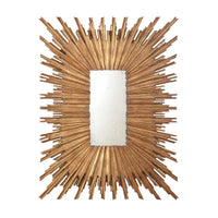 Large gold sunburst mirror with rectangular center, front view.