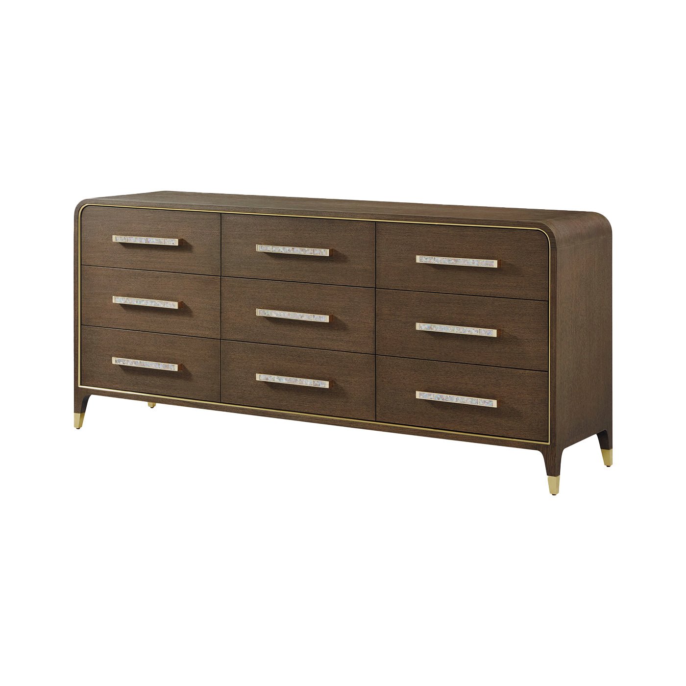 Angled view of large Hollywood Regency dresser.