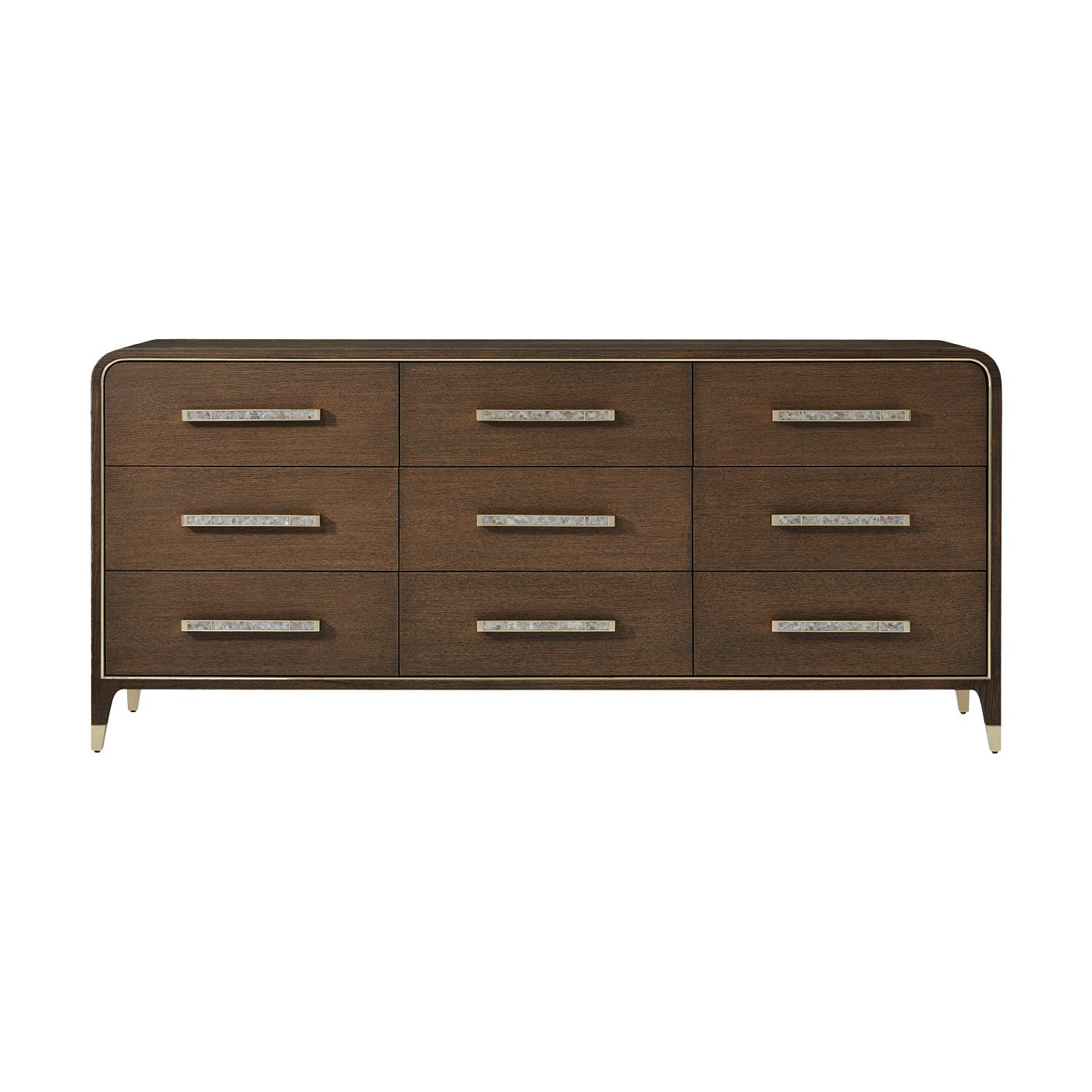 Front view of large Hollywood Regency dresser.