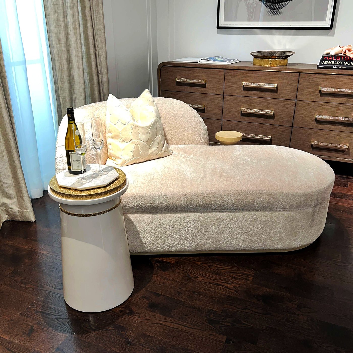 Regency dresser in styled living room setting.