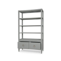 Large etagere with open drawers, pale blue design.