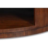 Detailed view of coffee table's lower storage area.