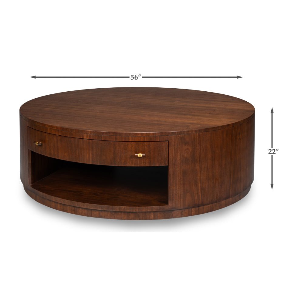 Dimensions of large round mid-century modern coffee table.