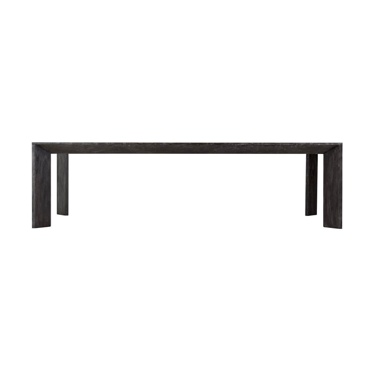 Side view of large ember oak dining table.