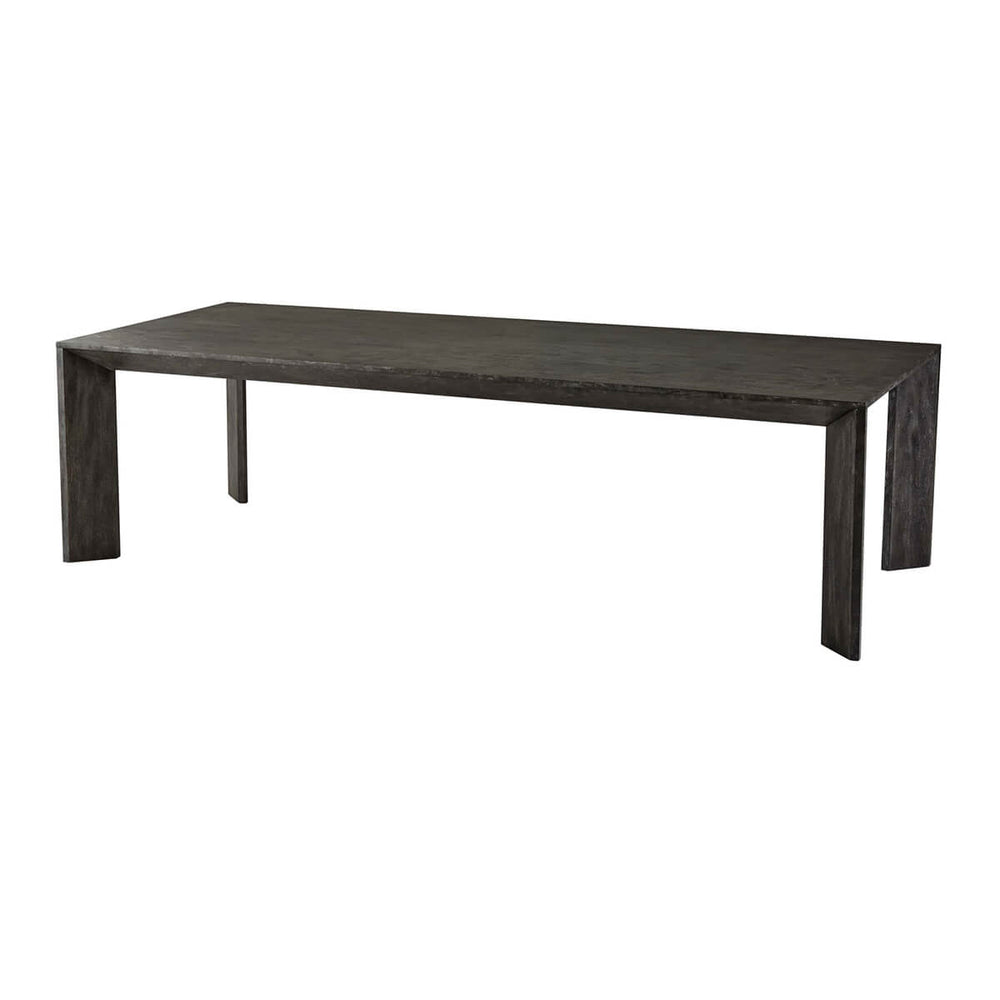 Large ember oak dining table, angled view with legs.