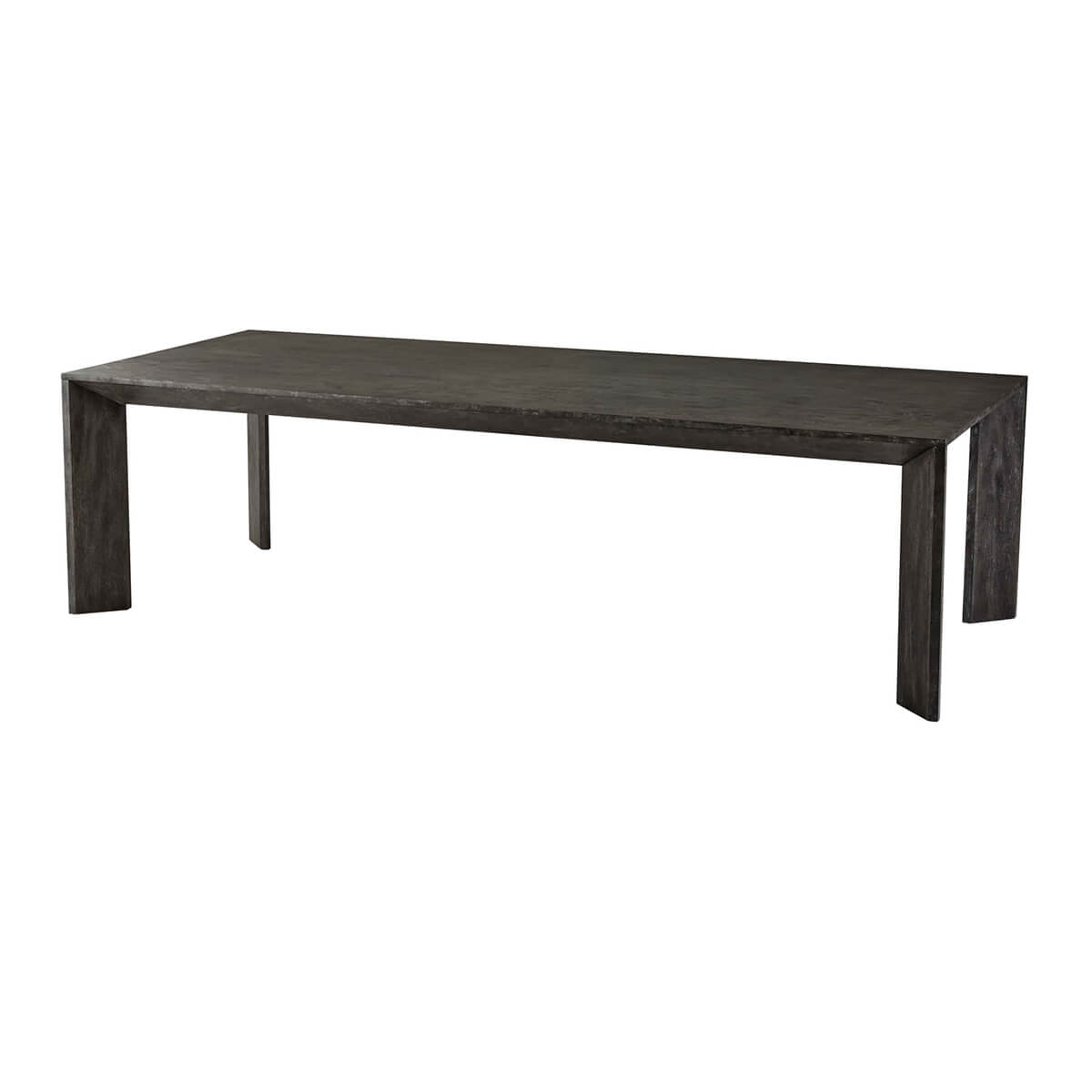 Large ember oak dining table, angled view with legs.