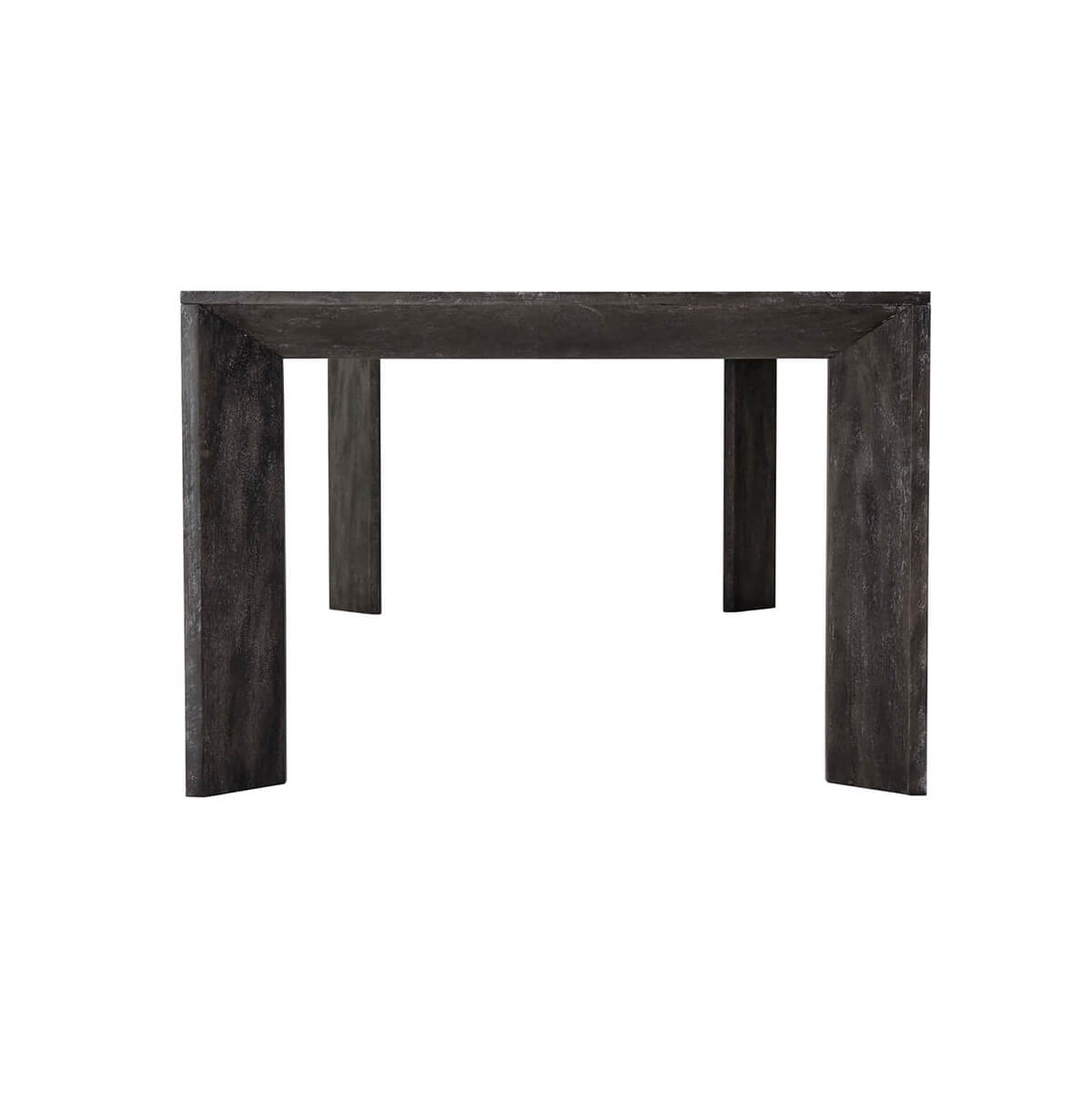 Front view of large modern ember oak dining table.