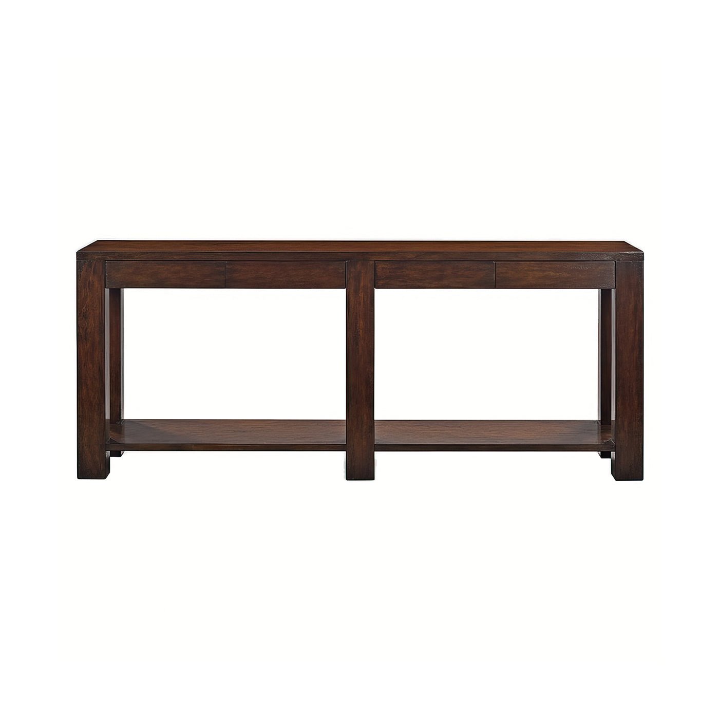 Large wood console table with clean lines.