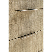 Detailed view of woven texture and handles on nightstand.