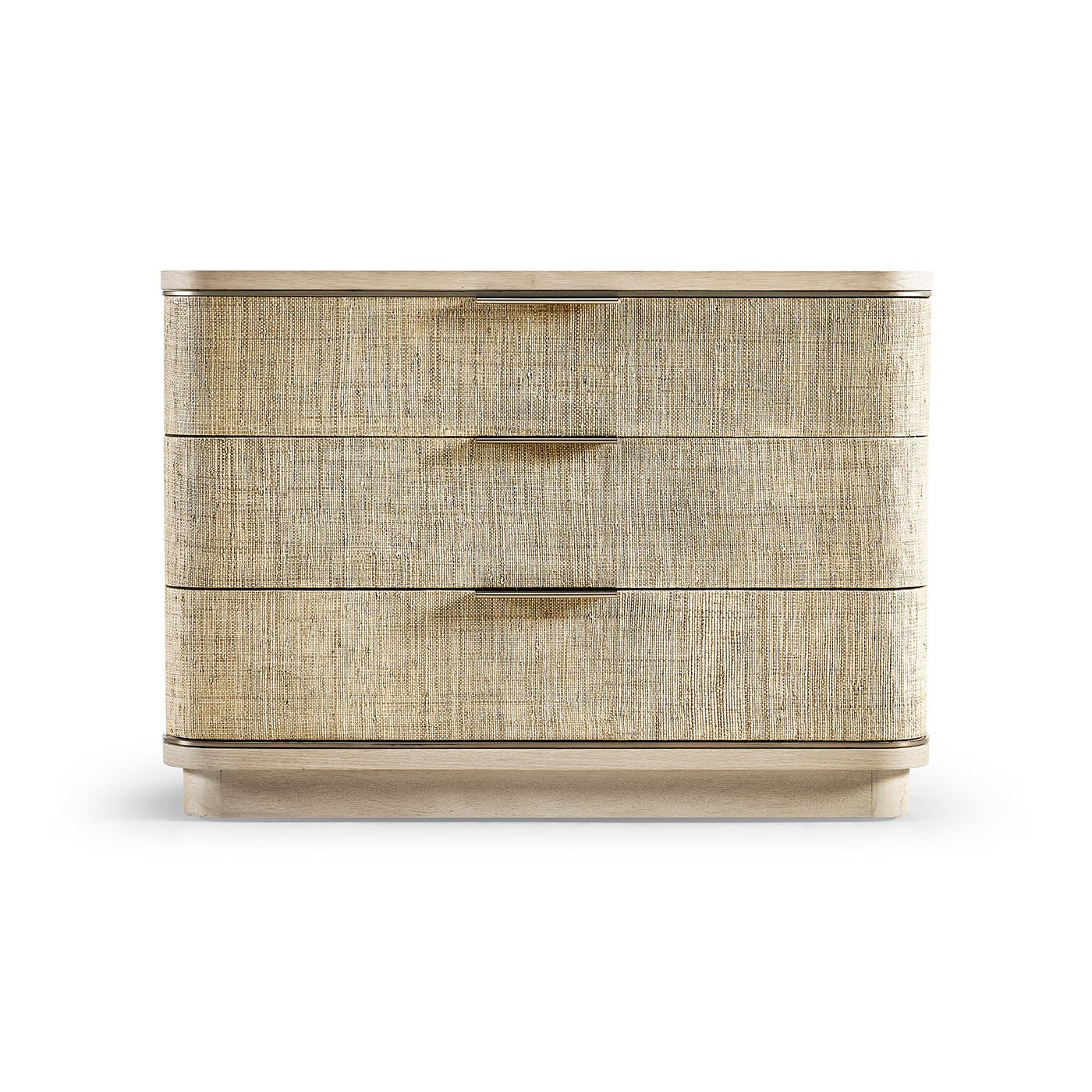 Front view of large modern woven nightstand.