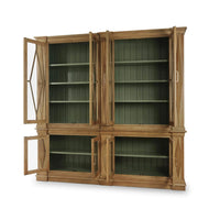 Open bookcase showing green interior shelves and storage.