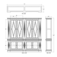 Bookcase schematic design with measurements, front and side view.