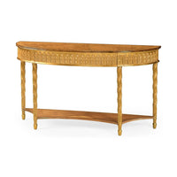Large neoclassical giltwood demi-lune console table side view.
