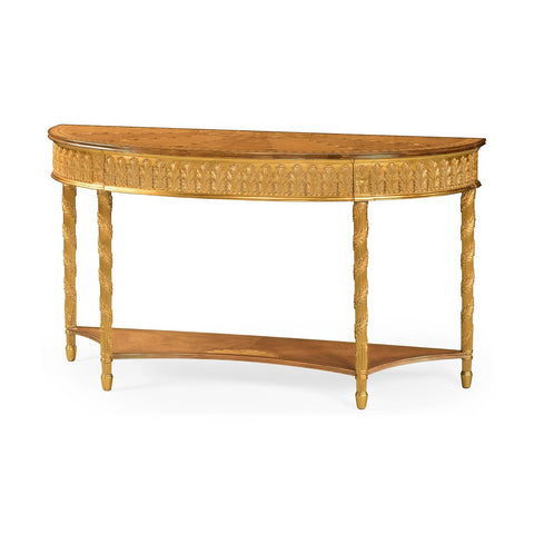 Large Neoclassical Giltwood Demi-Lune Console Table