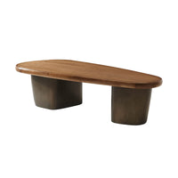 Large organic modern cocktail table, wooden top view.