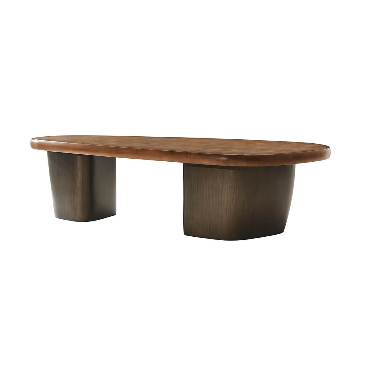 Side view of large organic cocktail table, two legs visible.
