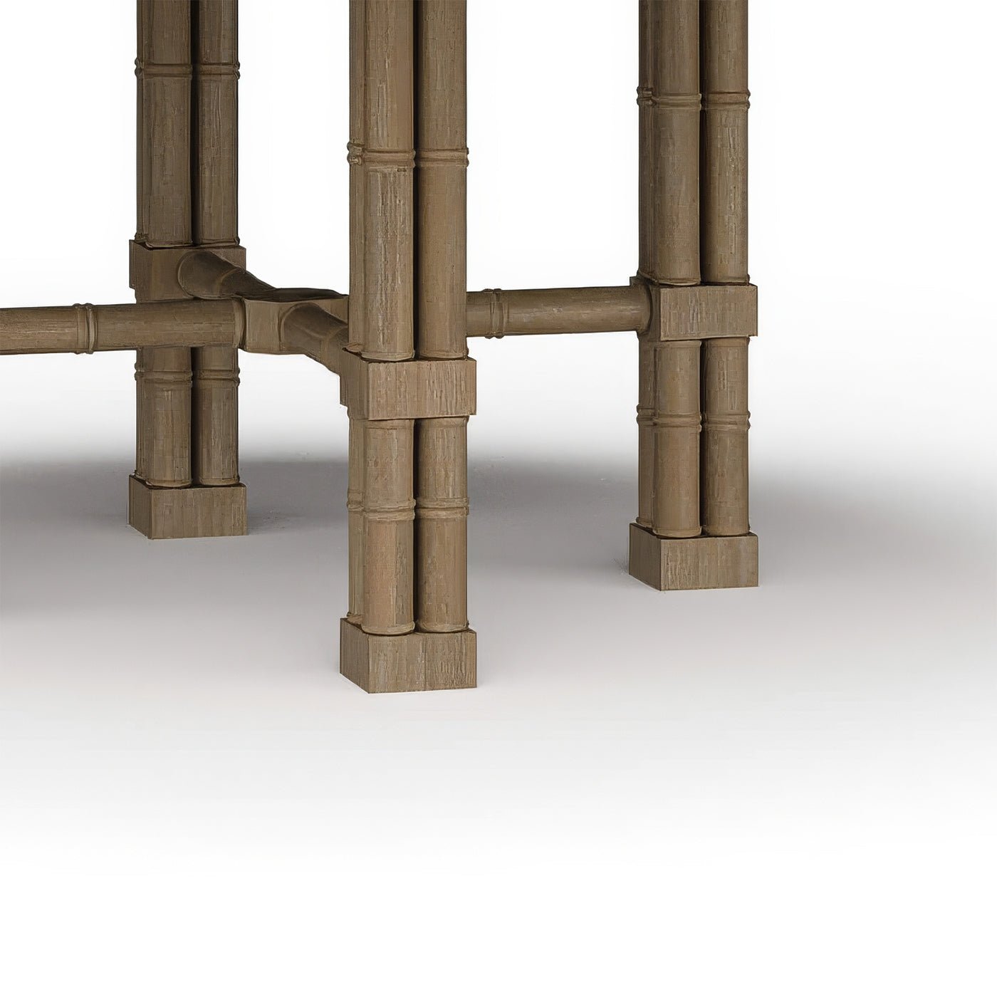 Close-up of bamboo-style base details, dining table.