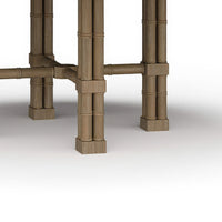 Close-up of bamboo-style base details, dining table.