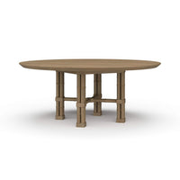 Round dining table, bamboo-style base, front view.